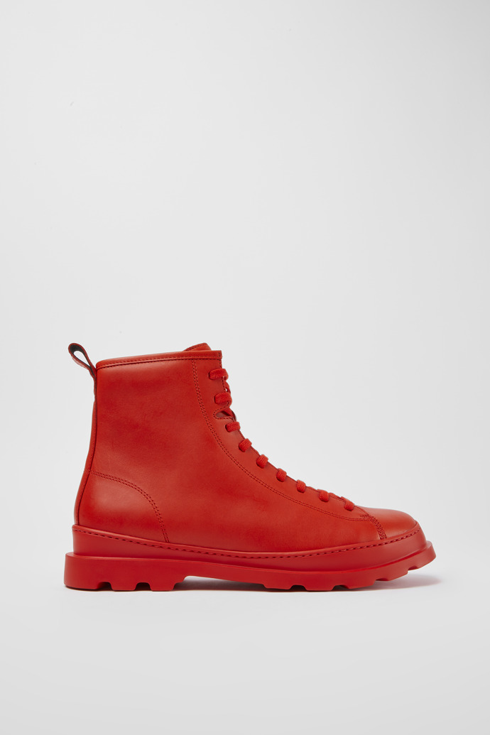 Side view of Brutus Red leather lace-up boots