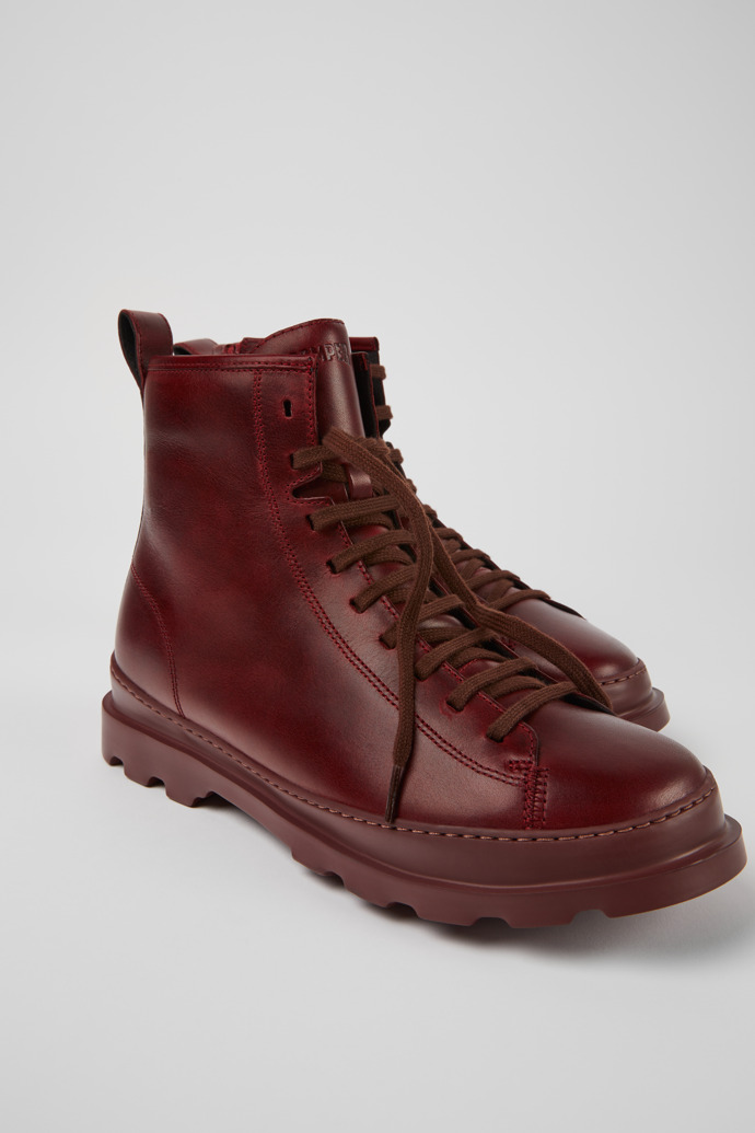 Close-up view of Brutus Burgundy leather ankle boots for men