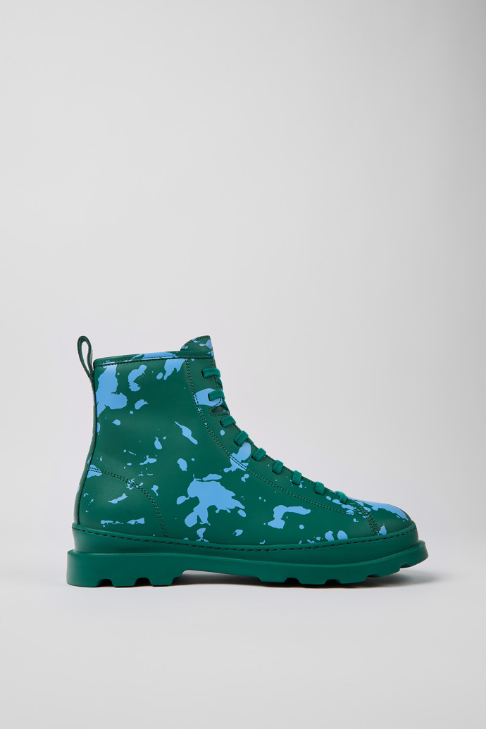Image of Side view of Brutus Green and blue leather ankle boots for men