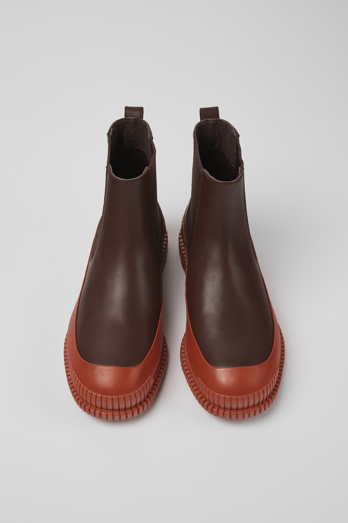 Overhead view of Pix Red and brown leather Chelsea boots for men