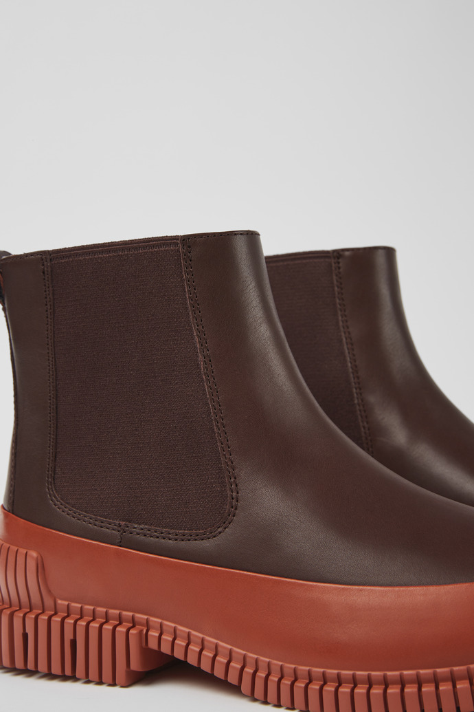 Close-up view of Pix Red and brown leather Chelsea boots for men