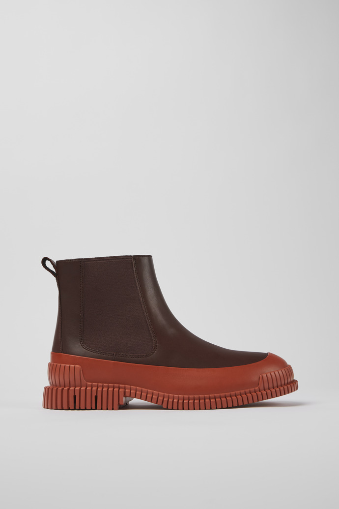 Side view of Pix Red and brown leather Chelsea boots for men