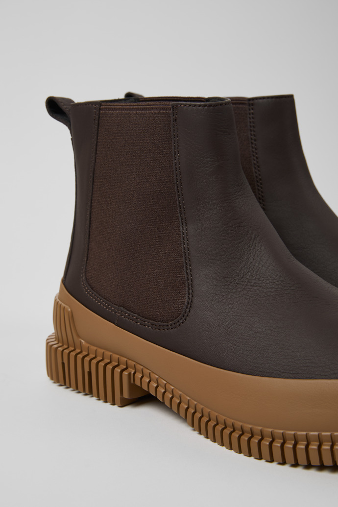 Close-up view of Pix Brown Leather Chelsea Bootie for Men