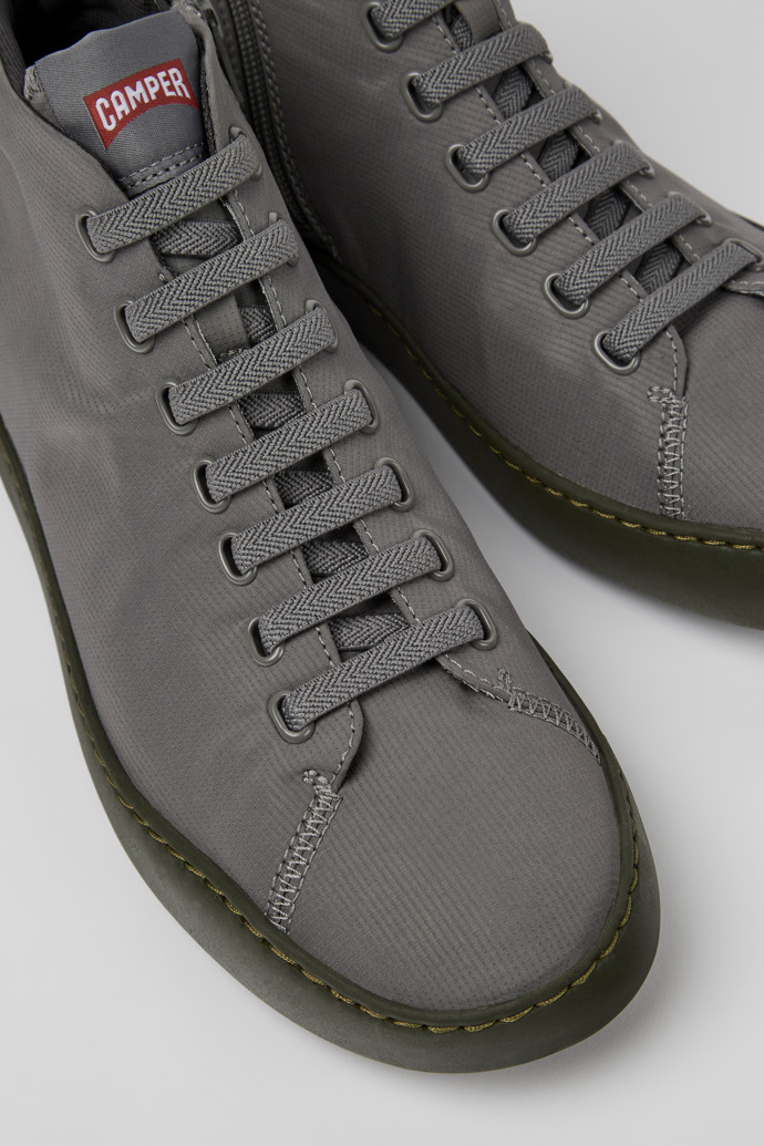 Close-up view of Peu Touring Gray recycled PET sneakers for men