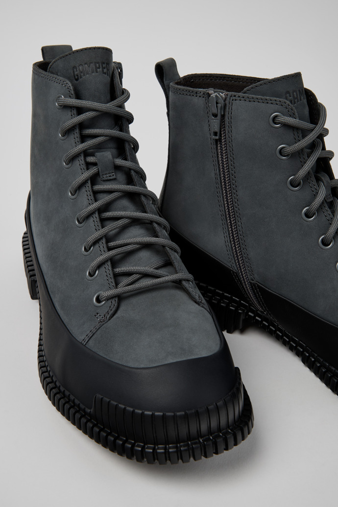 Close-up view of Pix Multicolor Nubuck and Leather Mid Boots for Men.