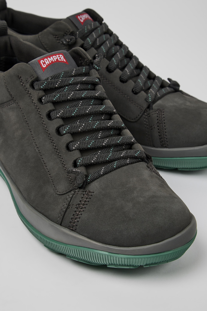 Close-up view of Peu Pista Gray nubuck shoes for men