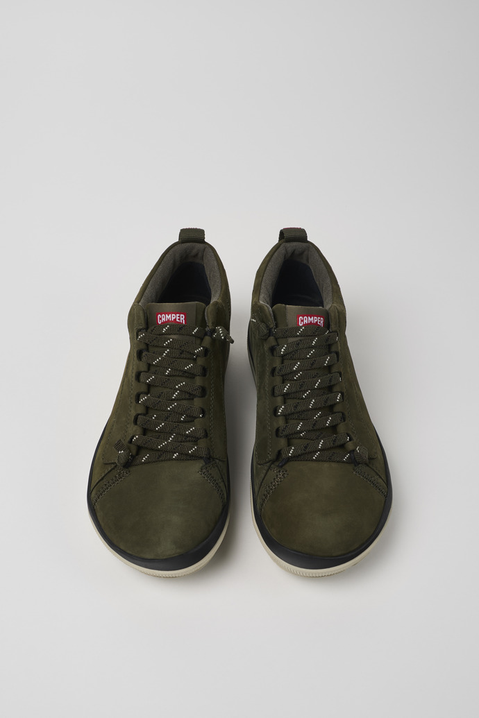 Overhead view of Peu Pista Green nubuck shoes for men