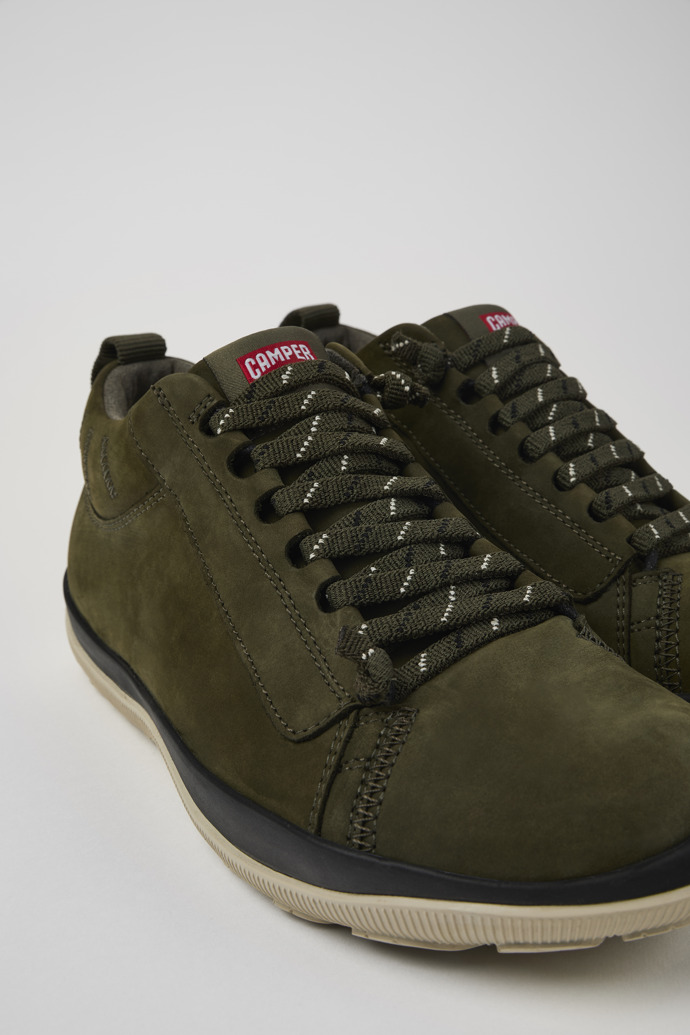 Close-up view of Peu Pista Green nubuck shoes for men