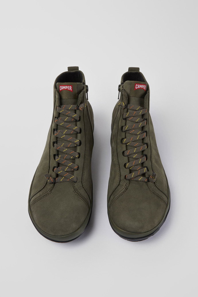 Overhead view of Peu Pista Green nubuck ankle boots for men