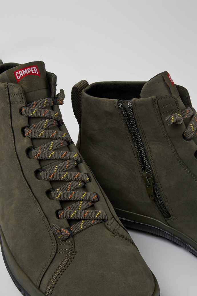 Close-up view of Peu Pista Green nubuck ankle boots for men