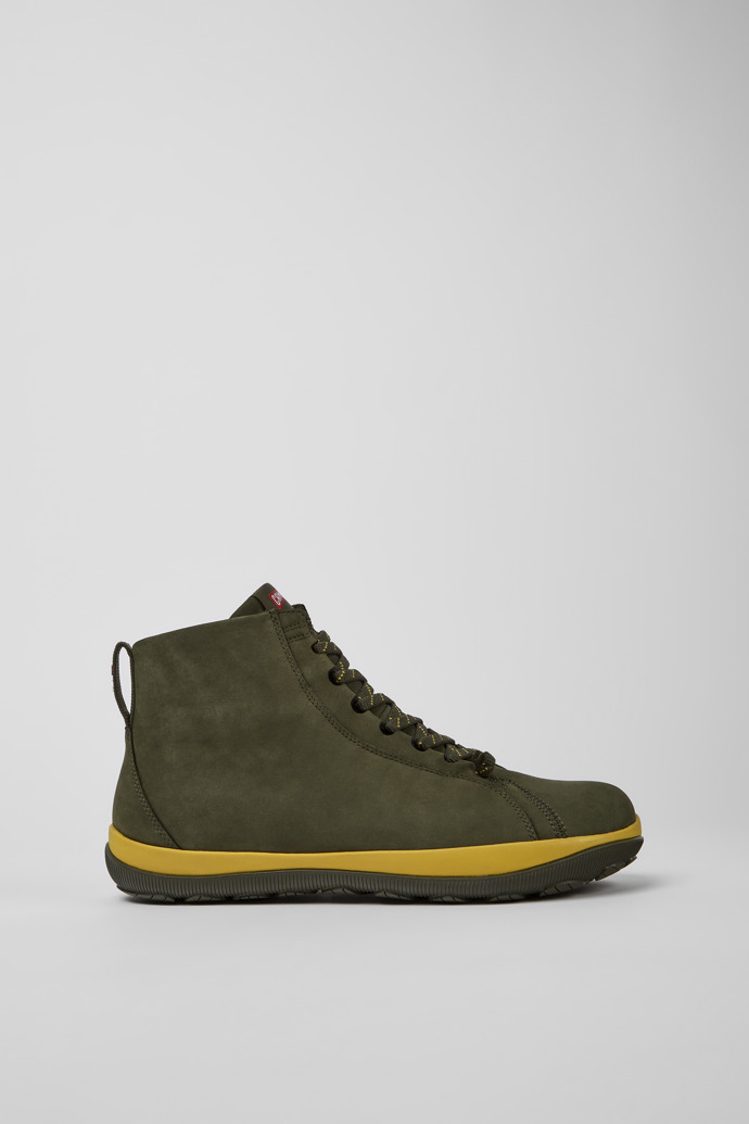 Side view of Peu Pista Green nubuck ankle boots for men