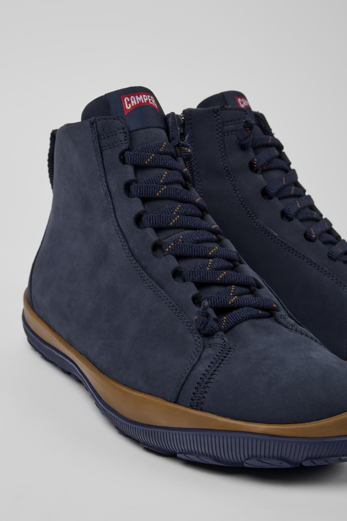 Close-up view of Peu Pista Blue nubuck ankle boots for men