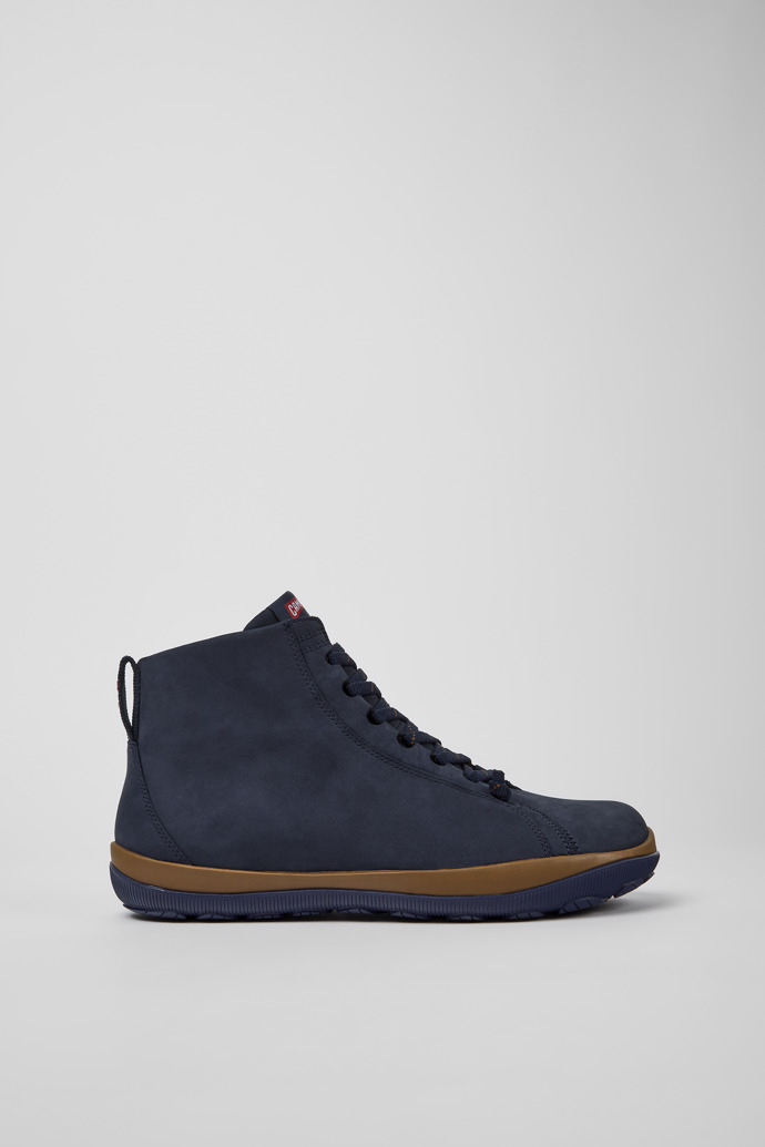 Side view of Peu Pista Blue nubuck ankle boots for men