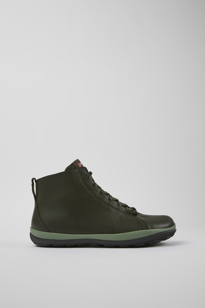 Side view of Peu Pista Green leather ankle boots for men