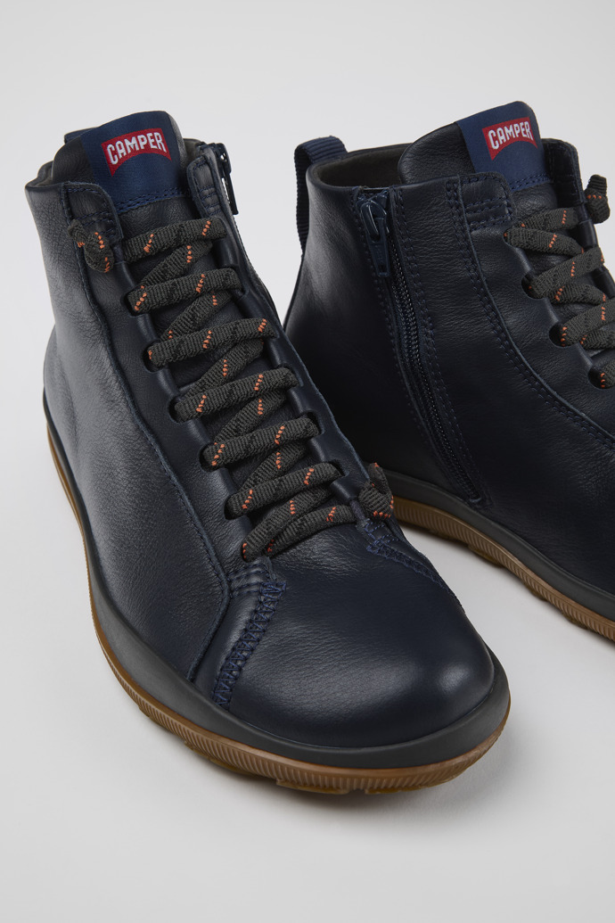 Close-up view of Peu Pista Blue leather ankle boots for men