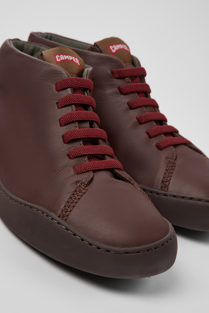 Close-up view of Peu Touring Brown leather sneakers for men