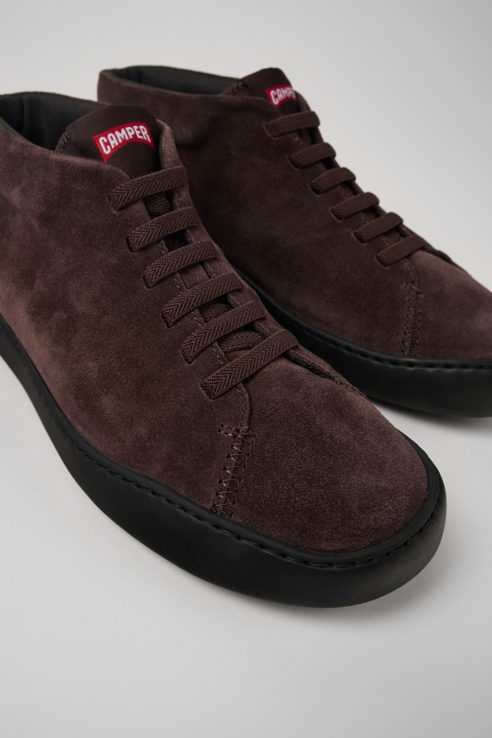 Close-up view of Peu Touring Brown nubuck sneakers for men