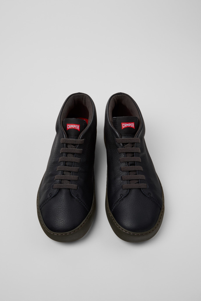 Overhead view of Peu Touring Black Leather Sneaker Boots for Men.