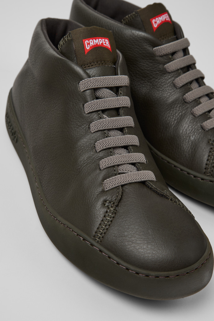 Close-up view of Peu Touring Green Leather Sneaker Boots for Men.