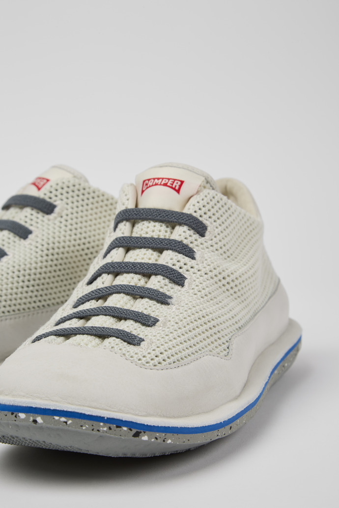Close-up view of Beetle White non-dyed leather sneakers for men