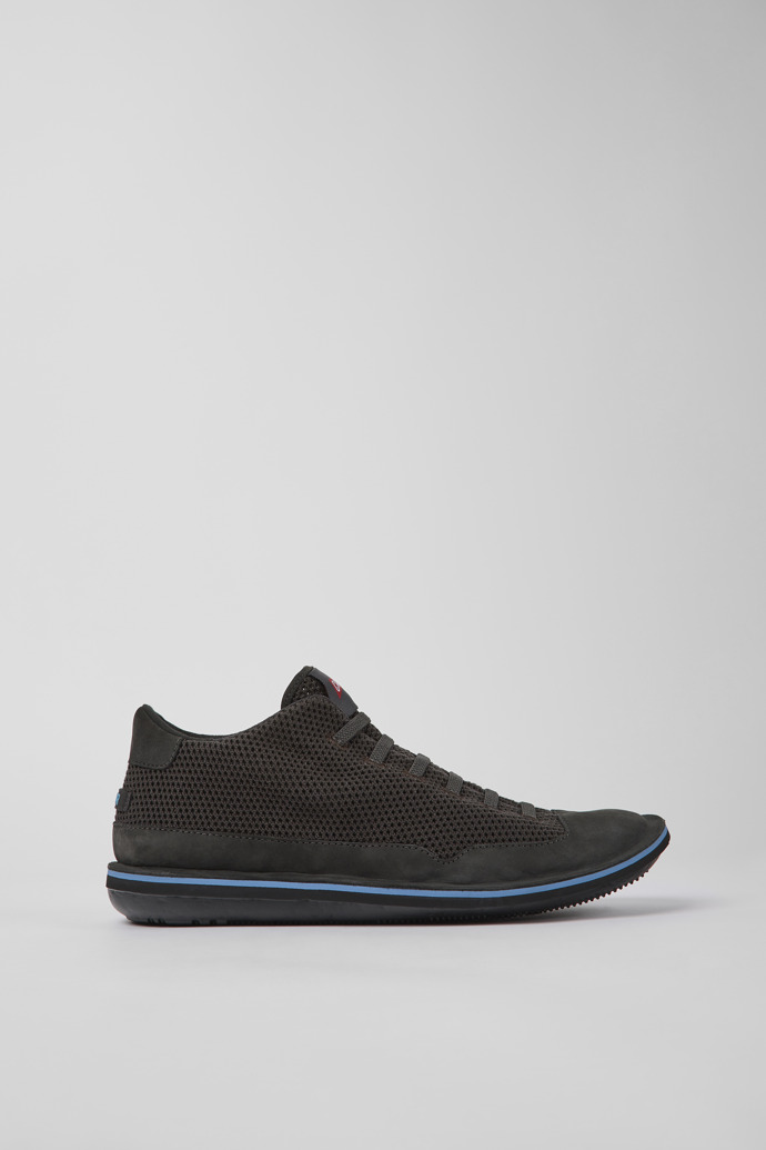 Image of Side view of Beetle Gray textile and nubuck shoes for men