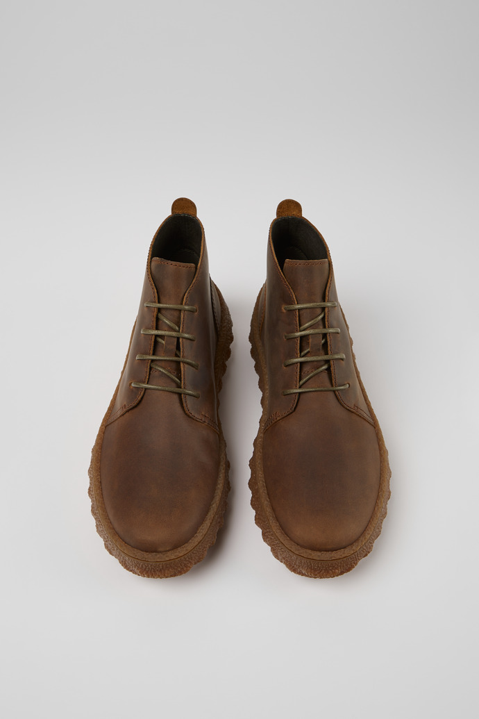 Overhead view of Ground Brown lace up ankle boot for men