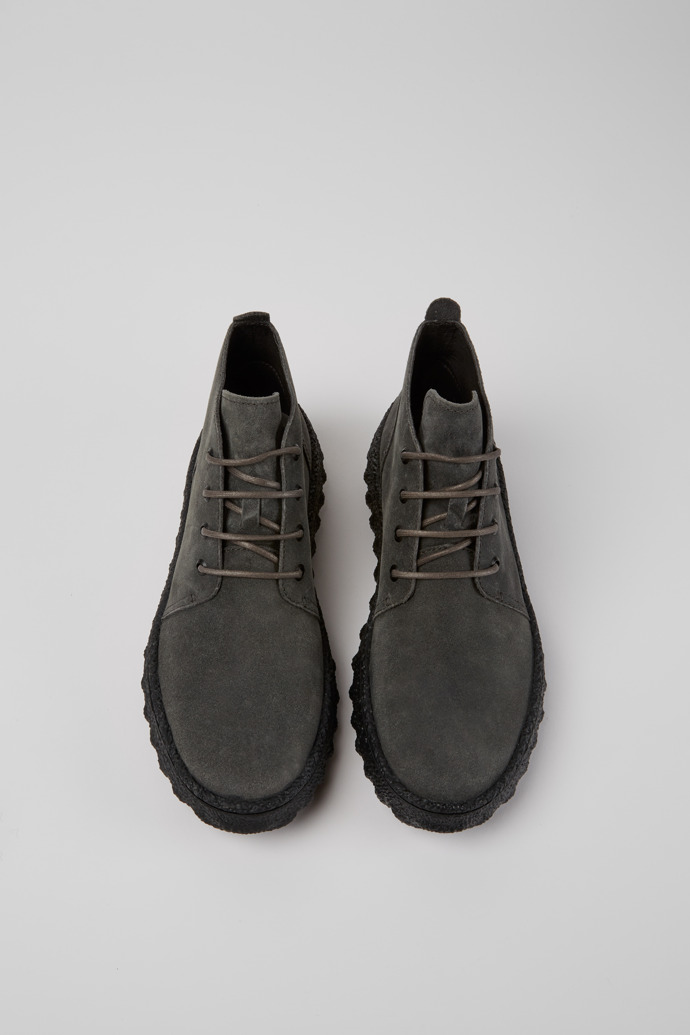 Overhead view of Ground Dark grey waxed suede ankle boots