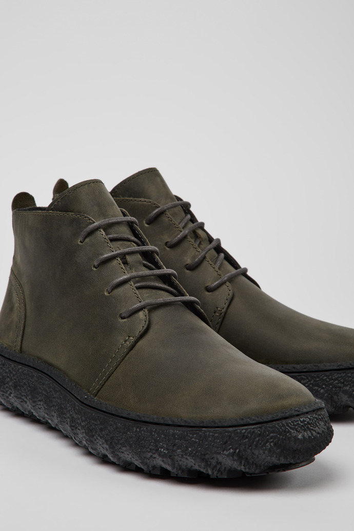 Close-up view of Ground Dark green nubuck ankle boots for men
