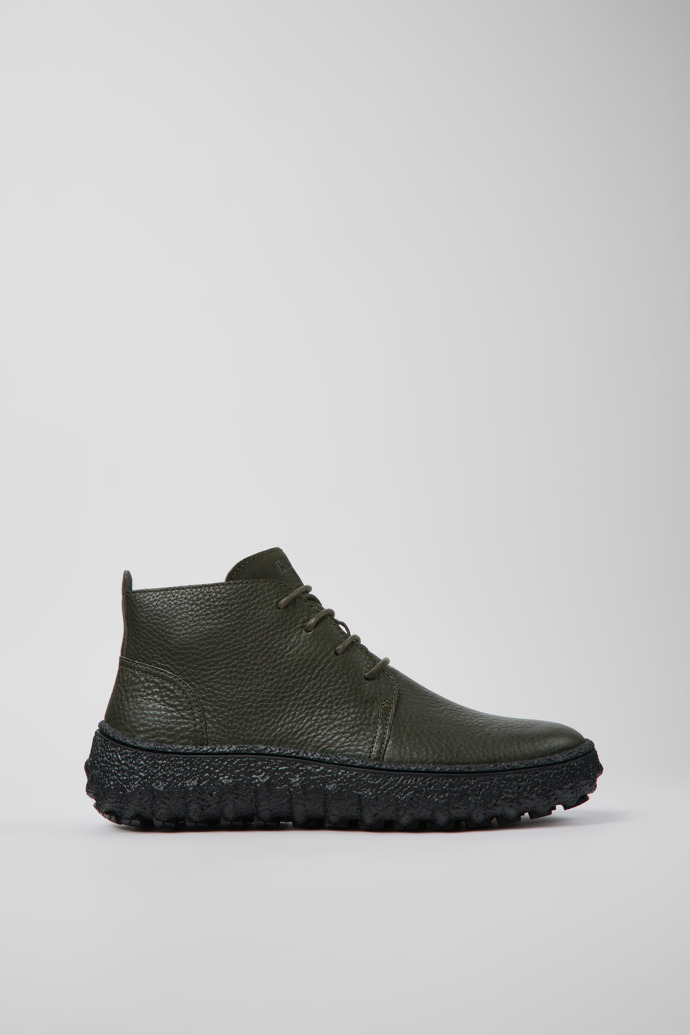 Image of Side view of Ground Green-gray leather ankle boots for men