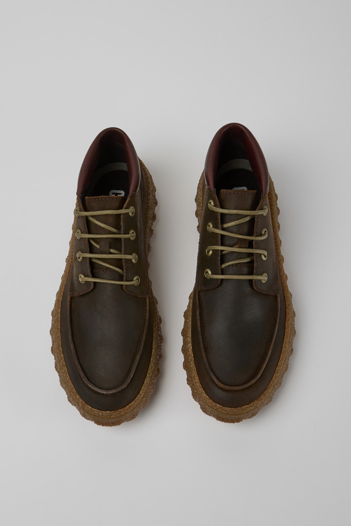 Overhead view of Ground Dark brown waxed suede shoes