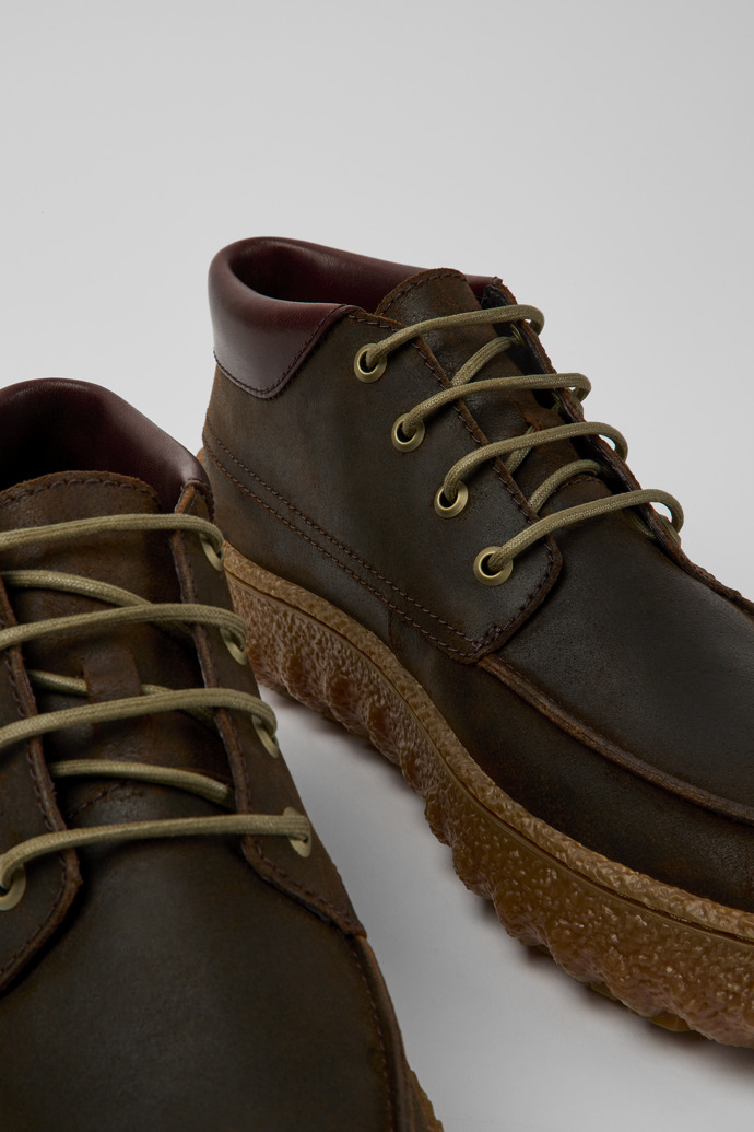 Close-up view of Ground Dark brown waxed suede shoes