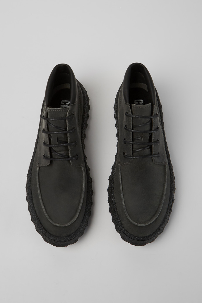 Overhead view of Ground Dark grey waxed suede shoes