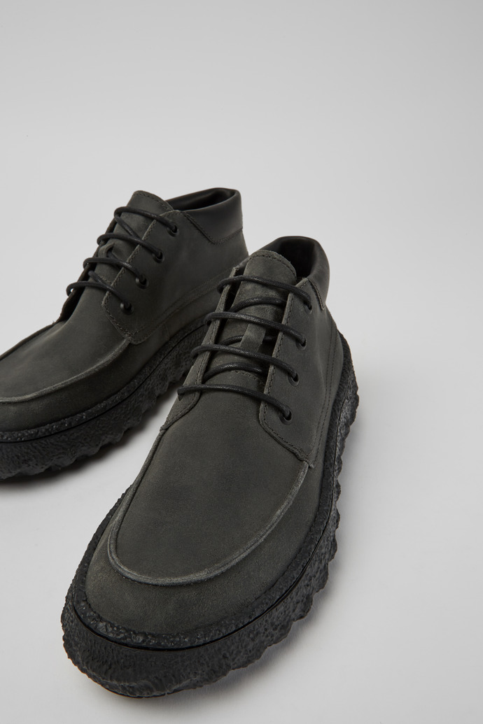 Close-up view of Ground Dark grey waxed suede shoes