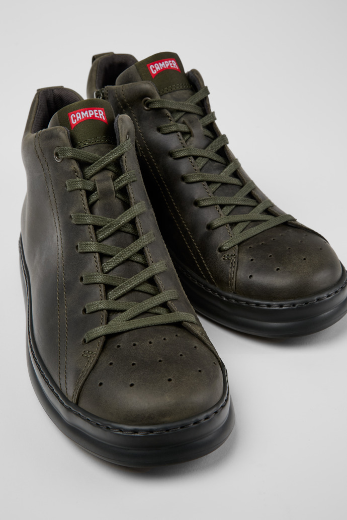 Close-up view of Runner Green nubuck ankle boots for men