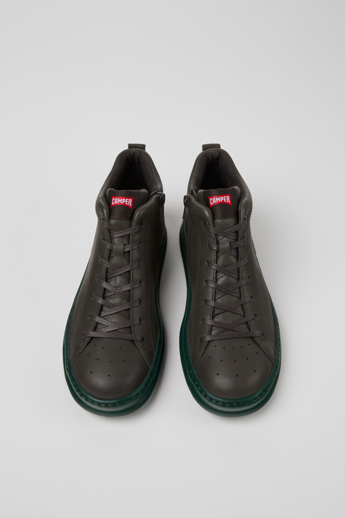 Overhead view of Runner Gray Leather Ankle Boots for Men.