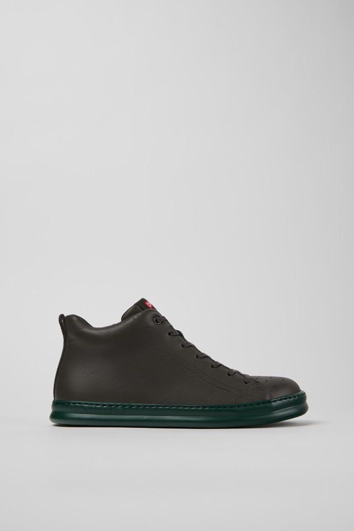 Side view of Runner Gray Leather Ankle Boots for Men.