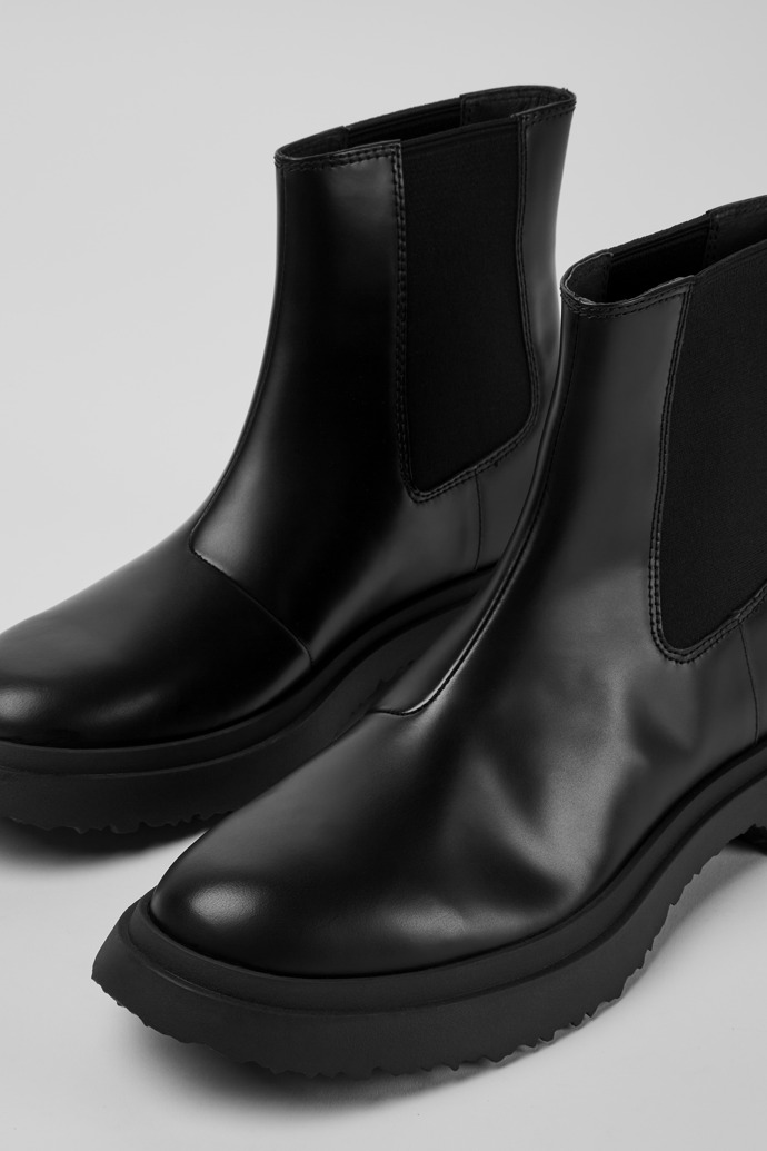 Close-up view of Walden Black leather boots for men