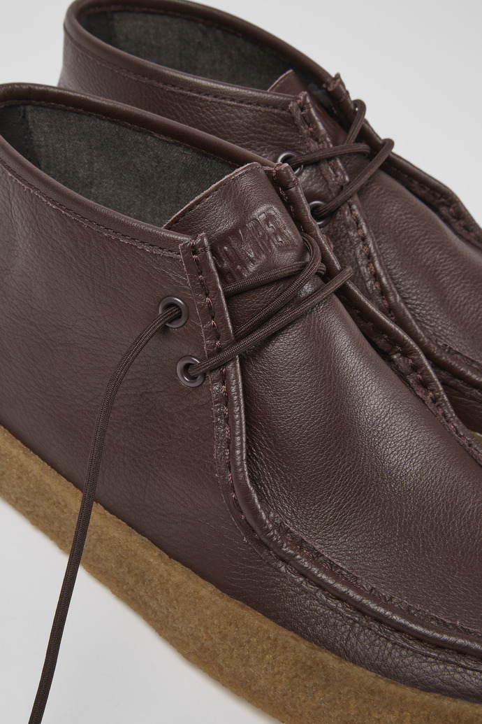 Close-up view of Bark Brown leather ankle boots
