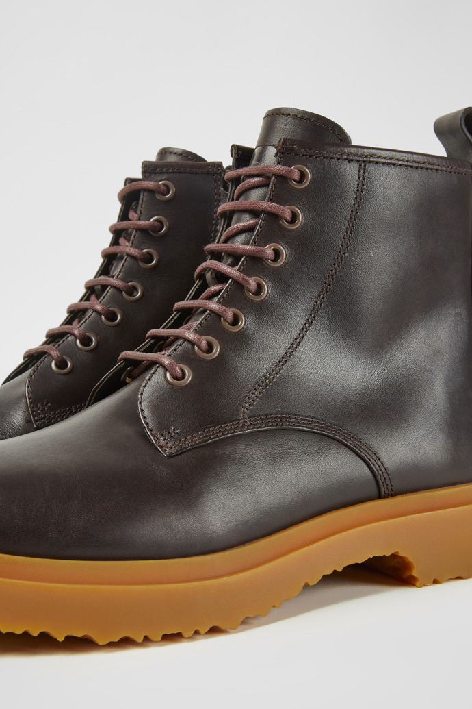 Close-up view of Walden Dark brown leather boots for men