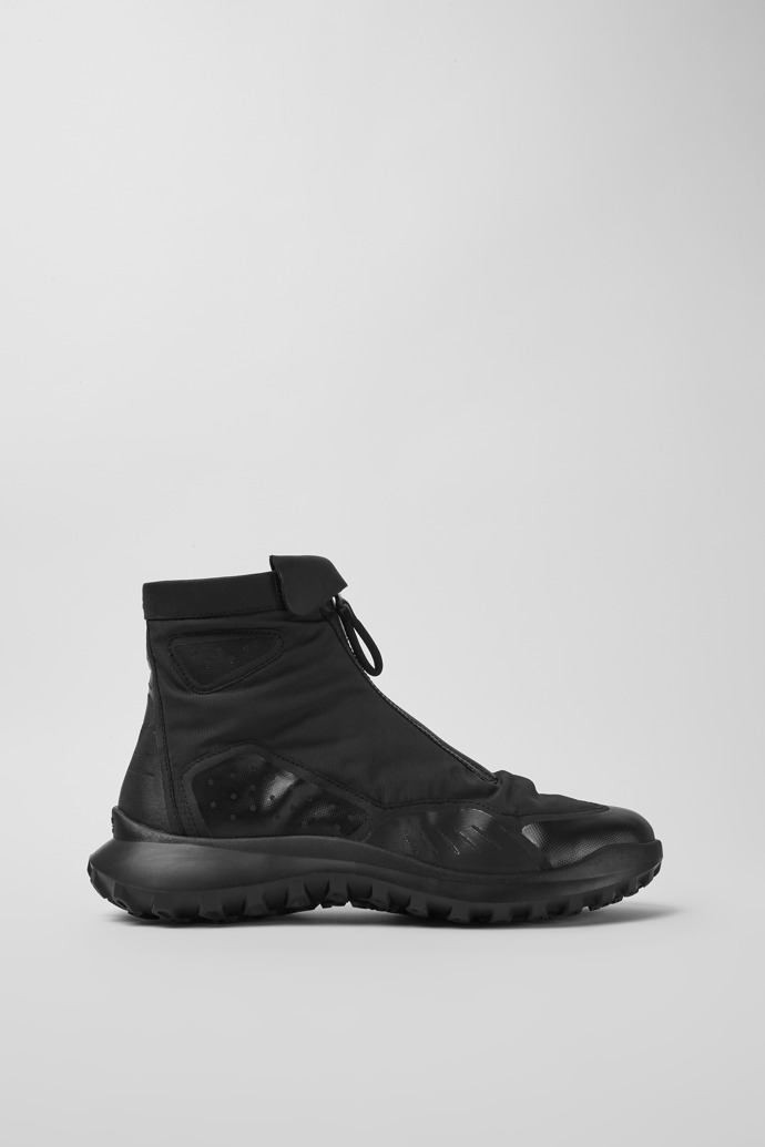 Side view of CRCLR Breathable men's black textile ankle boots