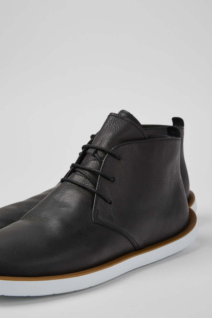 Close-up view of Wagon Black leather men's shoes