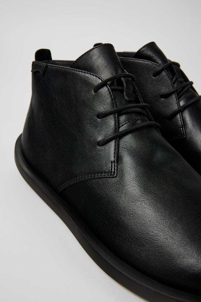 Close-up view of Wagon Black Leather Desert Boot for Men