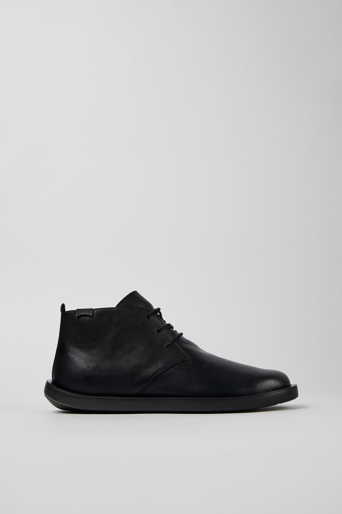 Image of Side view of Wagon Black Leather Desert Boot for Men