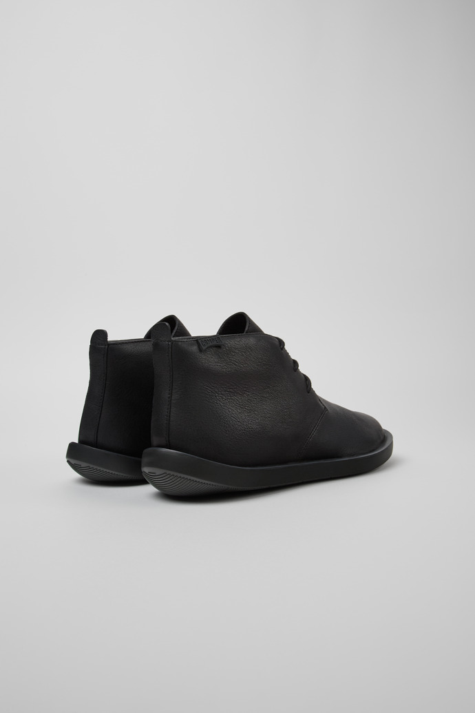 Back view of Wagon Black Leather Ankle Boots for Men.