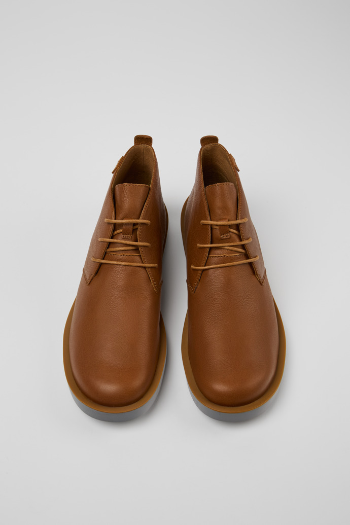 Overhead view of Wagon Brown Leather Ankle Boots for Men.