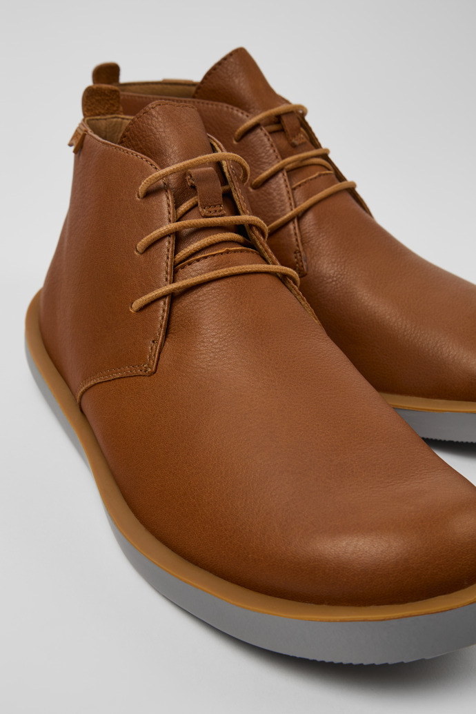 Close-up view of Wagon Brown Leather Ankle Boots for Men.