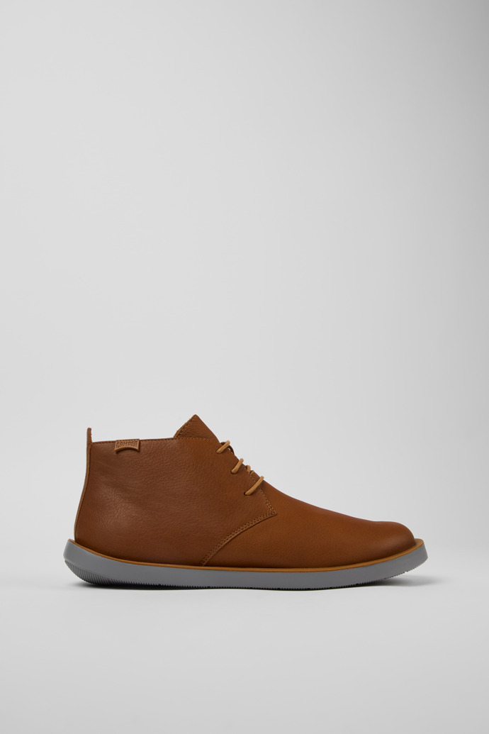 Side view of Wagon Brown Leather Ankle Boots for Men.