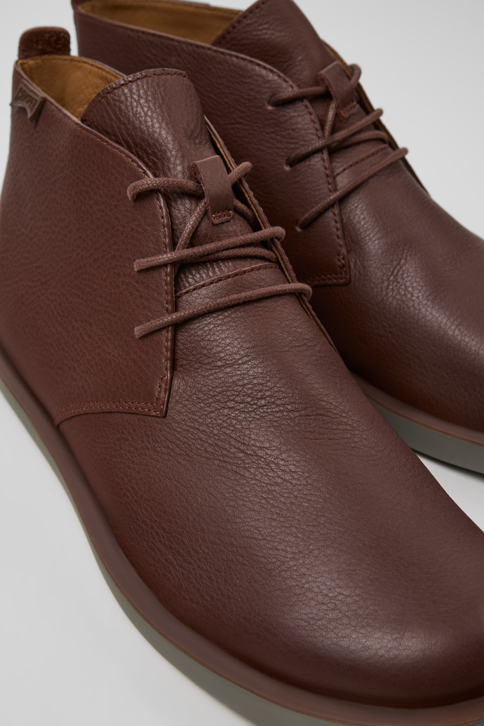 Close-up view of Wagon Brown Leather Ankle Boots for Men.