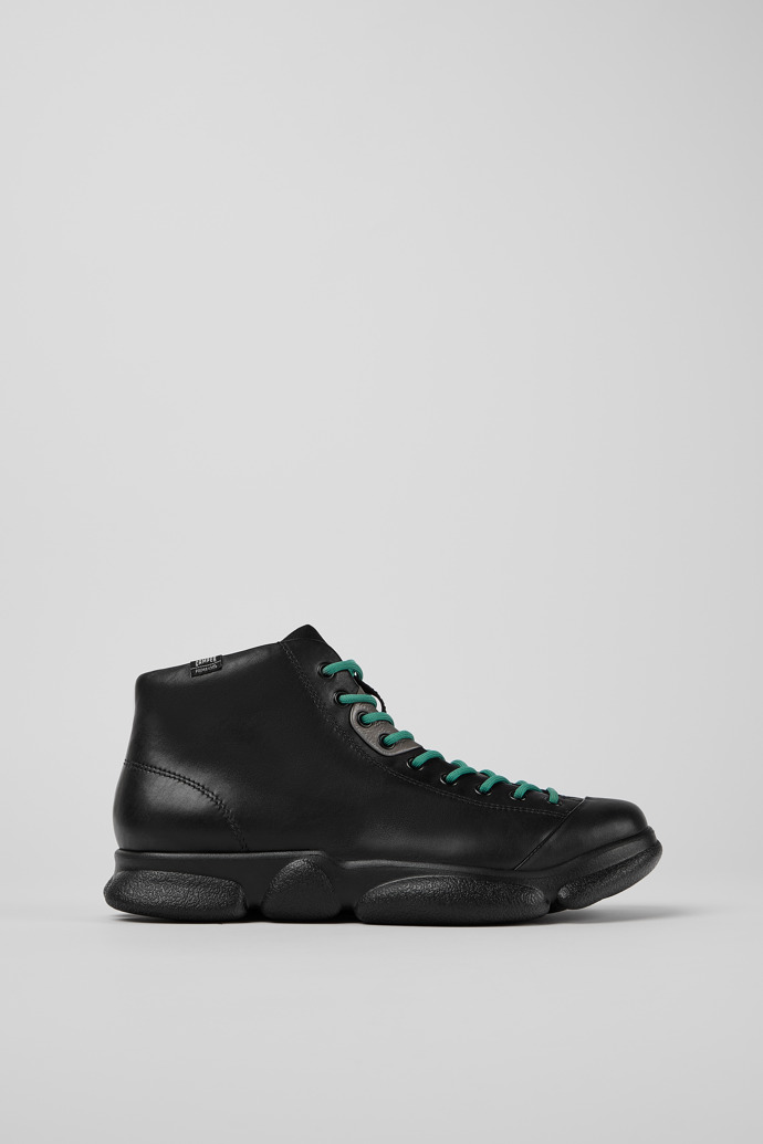Side view of Karst Black leather sneakers for men