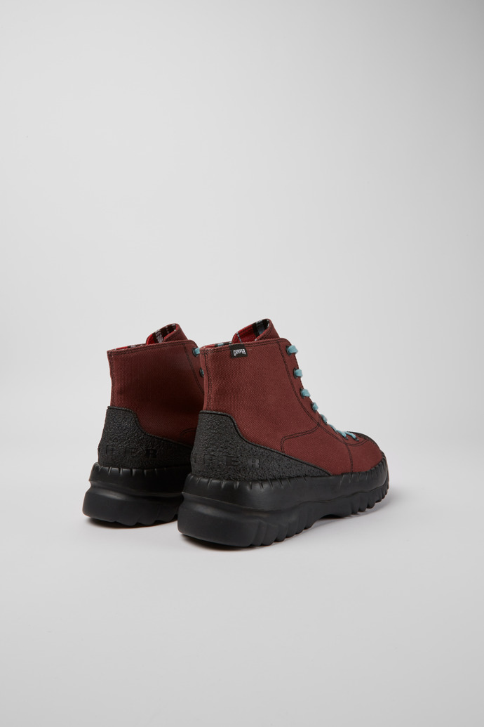 Back view of Teix Burgundy rubber and BCI cotton boots